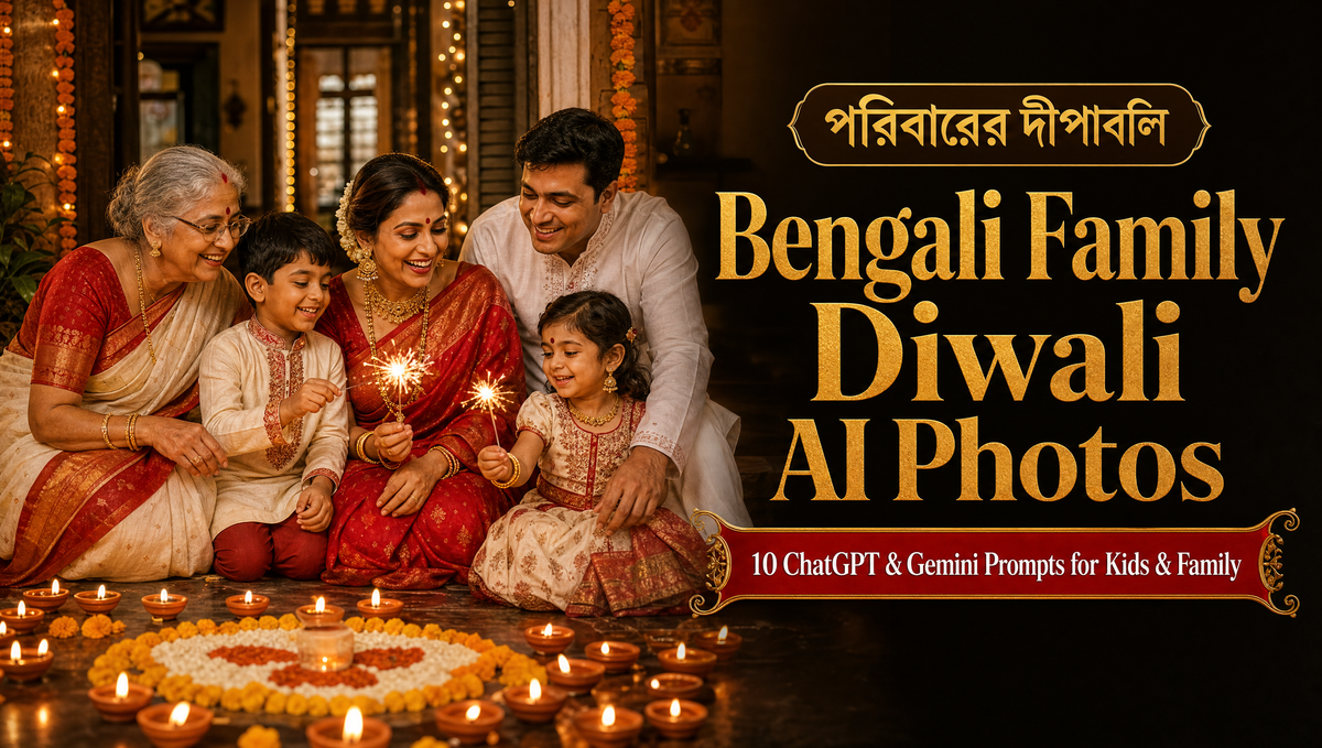 Bengali Family & Kids Diwali AI Photos ChatGPT & Gemini AI Image Prompts