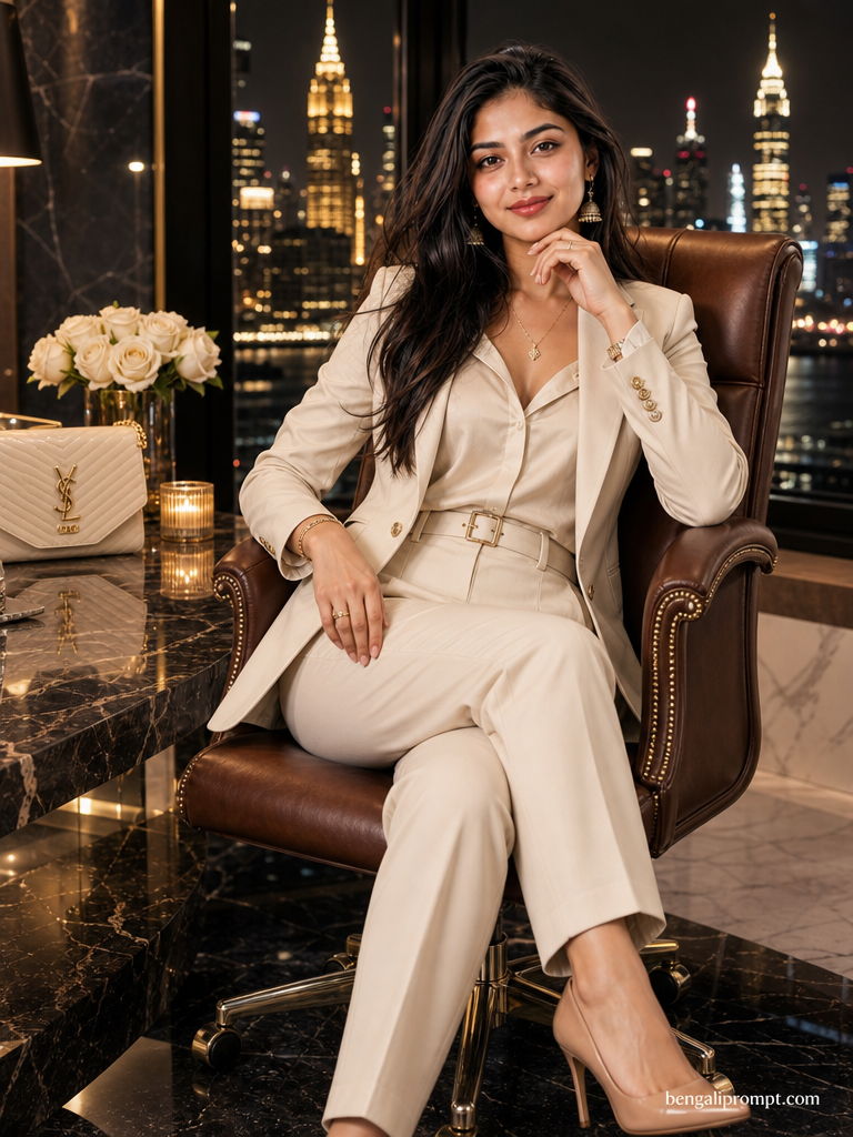 Luxury Lifestyle – woman sitting relaxed in a plush leather