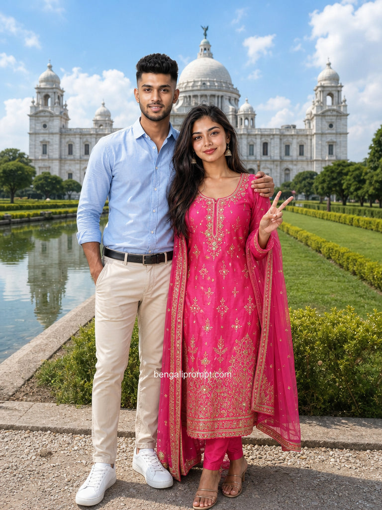 Couple Photo in Taj Mahal – smiling couple posing together in front of