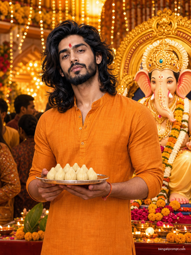 Ganesh Chaturthi – handsome young Indian man with neatly styled