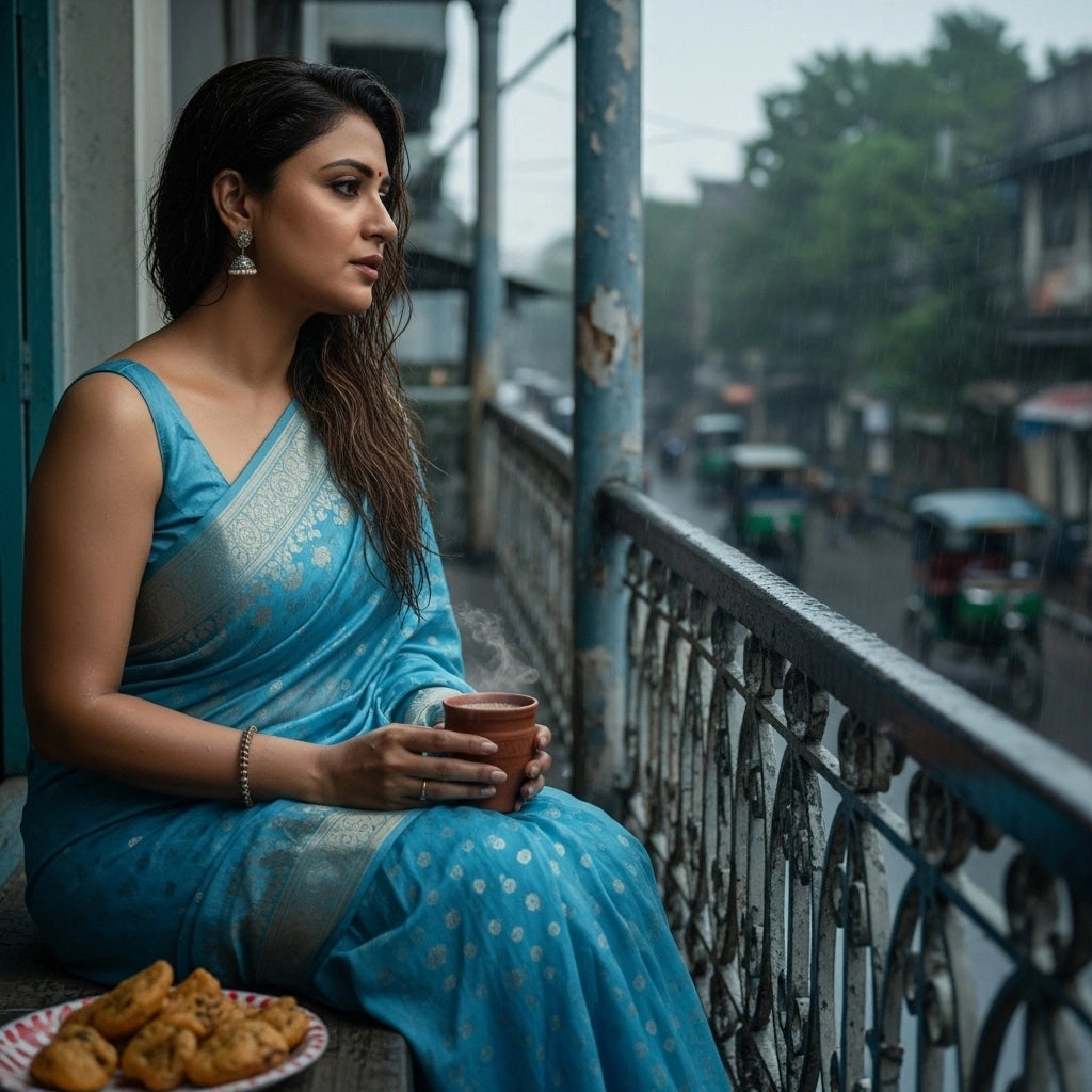 Bengali Woman Saree Gemini Prompt 2026 — Monsoon Balcony