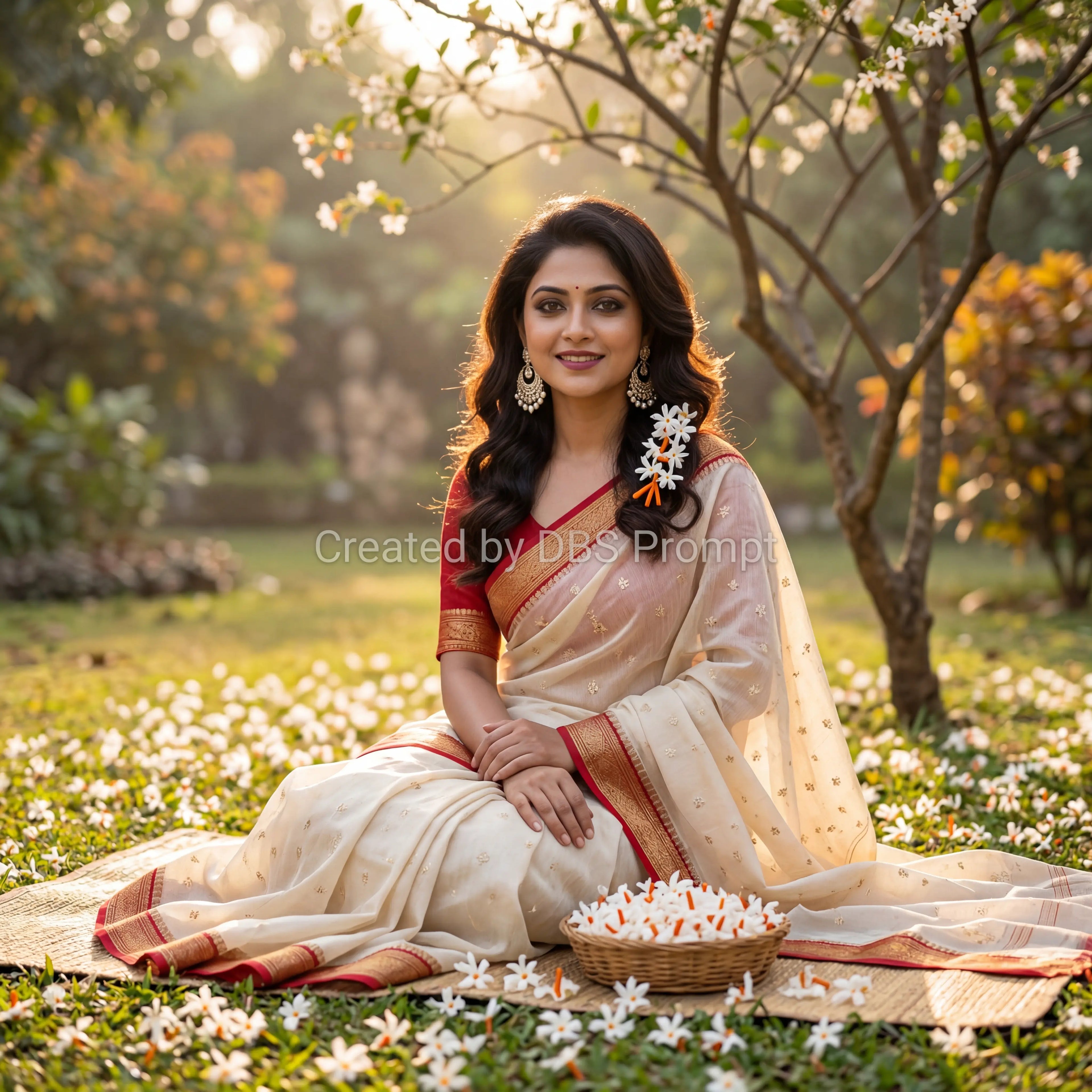 Bengali Woman Saree Gemini Prompt 2026 — Shiuli Flowers