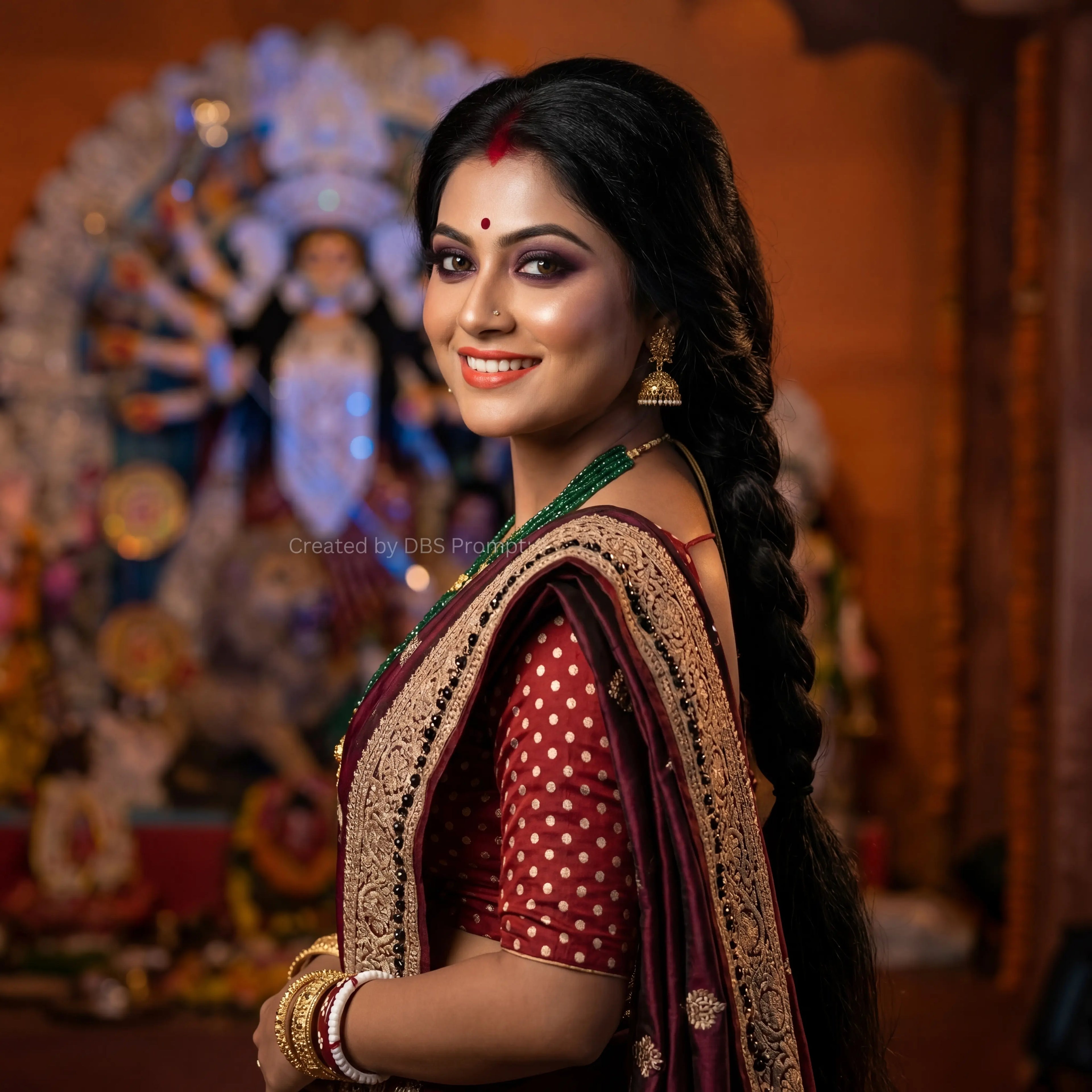Bengali Woman Saree Gemini Prompt 2026 — Durga Puja Pandal