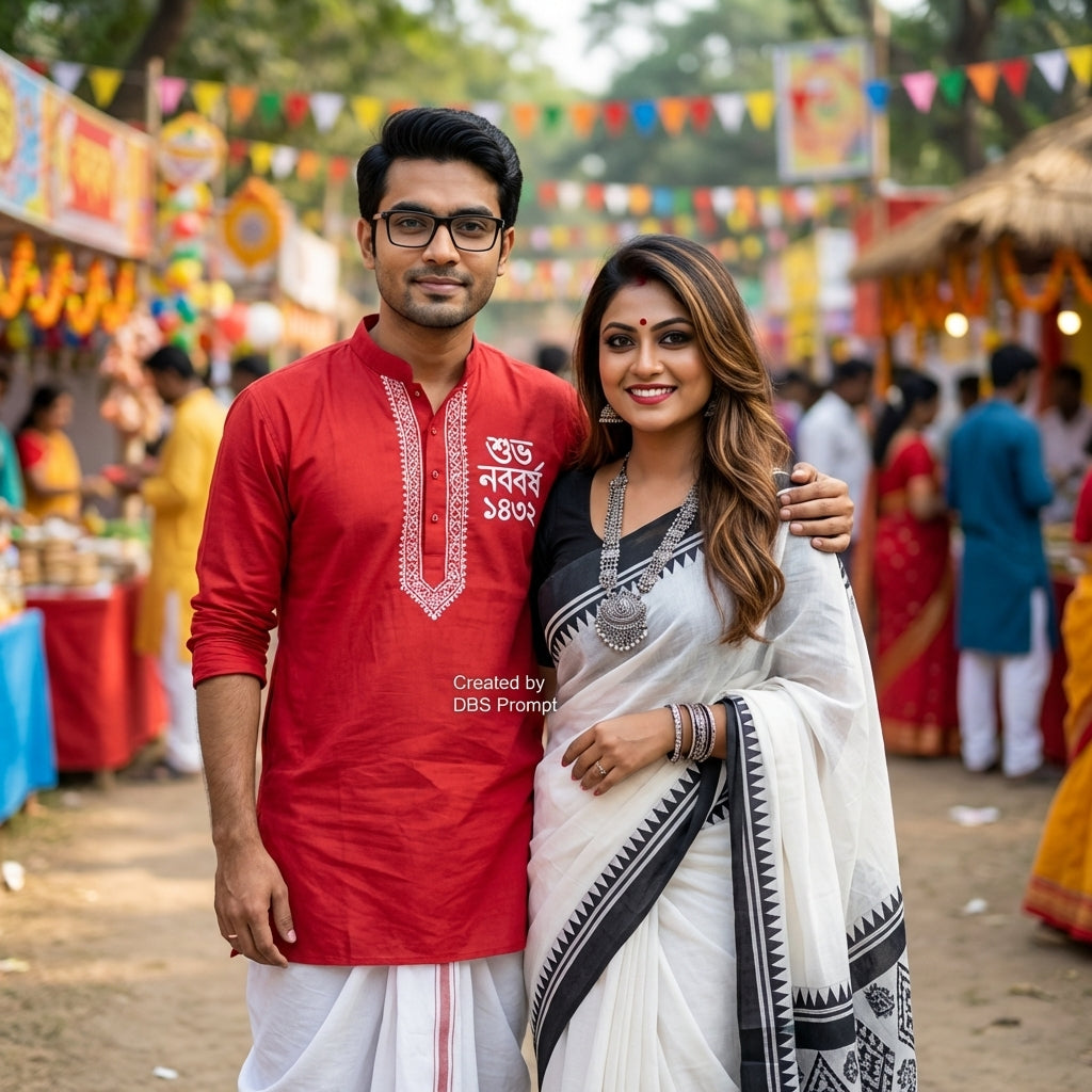 Bengali Couple Saree Bengali New Year Gemini Prompt 2026