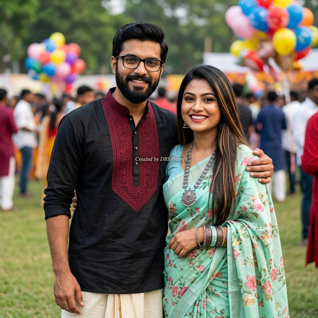 Bengali Couple Saree Dhuti Festival Gemini Prompt 2026