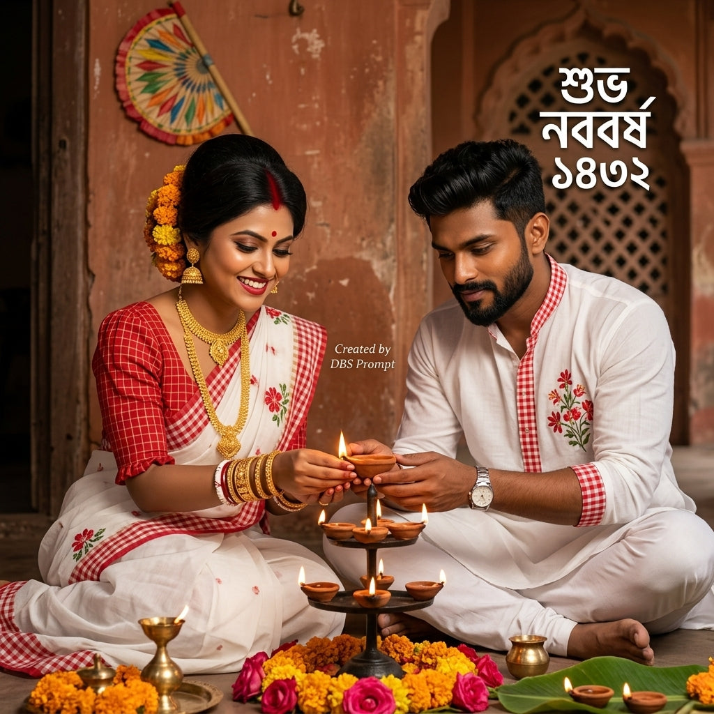 Bengali Couple Saree Diyas Gemini Prompt 2026