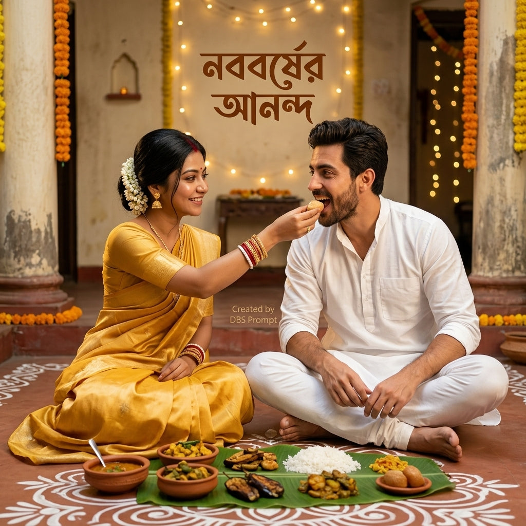 Bengali Woman Saree Gemini Prompt 2026 — Traditional Feast