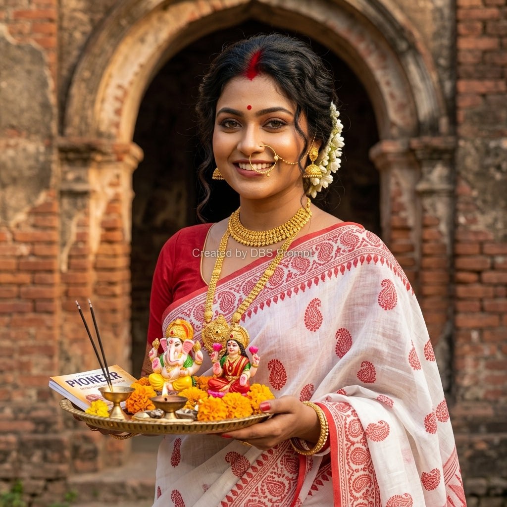 Bengali Couple Saree Puja Tray Gemini Prompt 2026