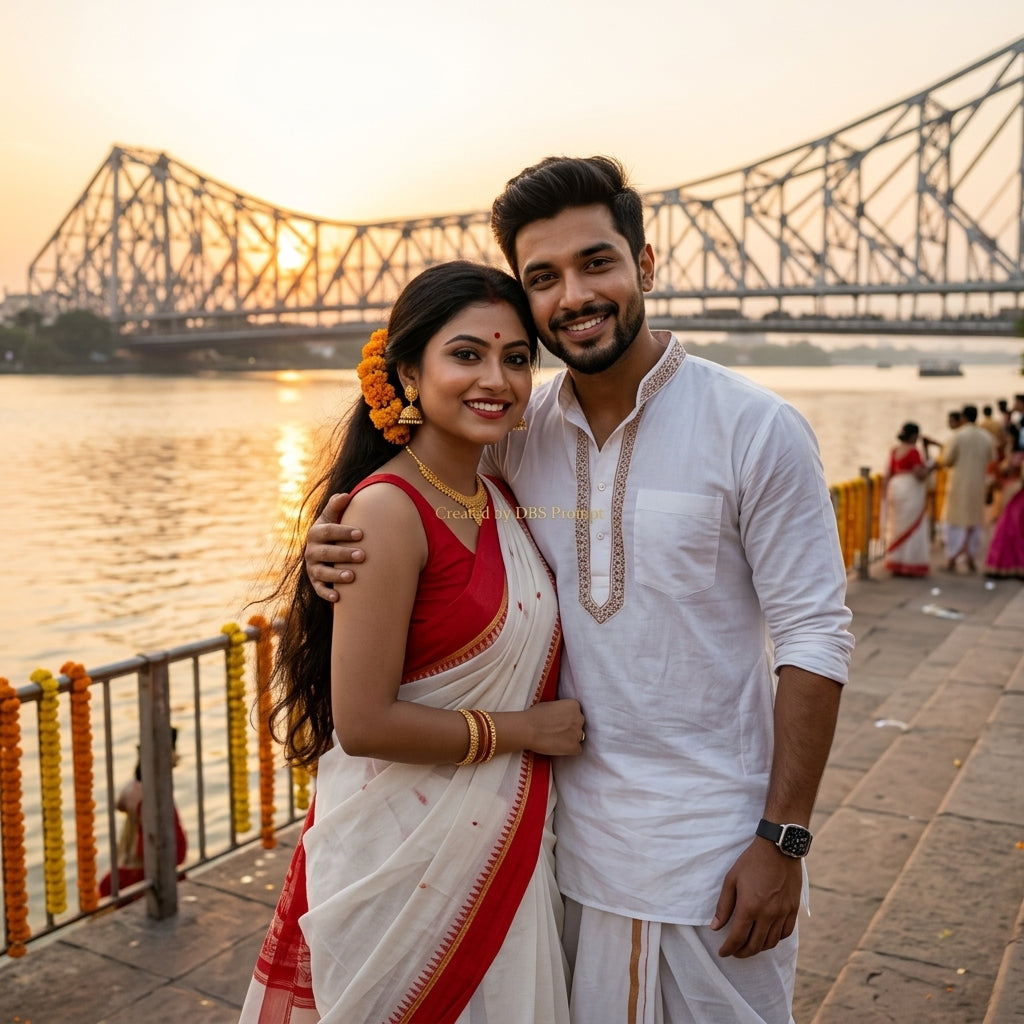 Bengali Couple Saree Howrah Bridge Gemini Prompt 2026