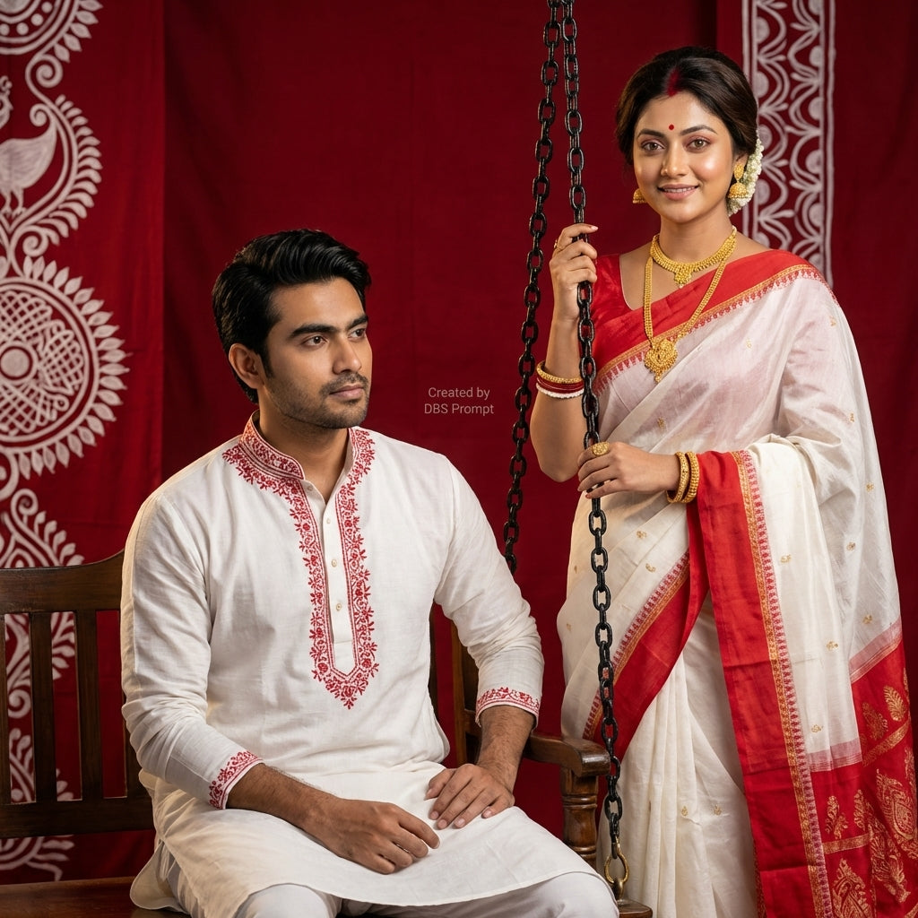 Bengali Couple Saree Swing Poila Baisakh Gemini Prompt 2026