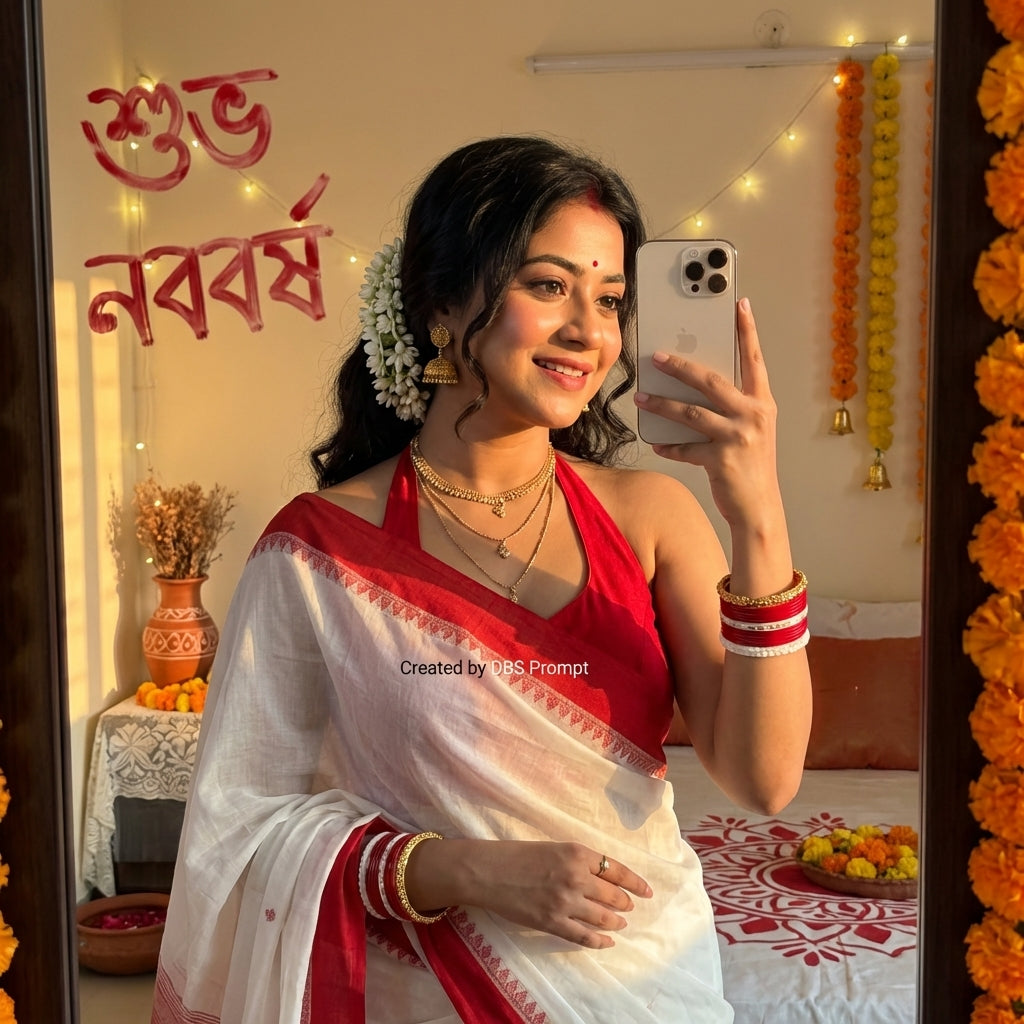 Bengali Girl Red Saree Selfie Gemini Prompt 2026