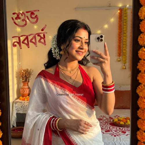 Bengali Girl Red Saree Selfie Gemini Prompt 2026
