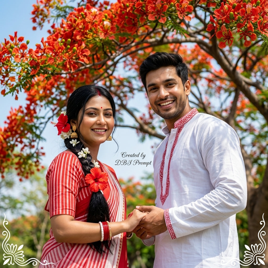 Bengali Girl Saree Krishnachura Gemini Prompt 2026