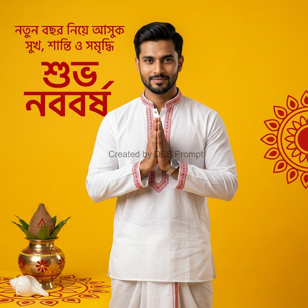 Bengali Man Panjabi Naboborsho Greeting Gemini Prompt 2026