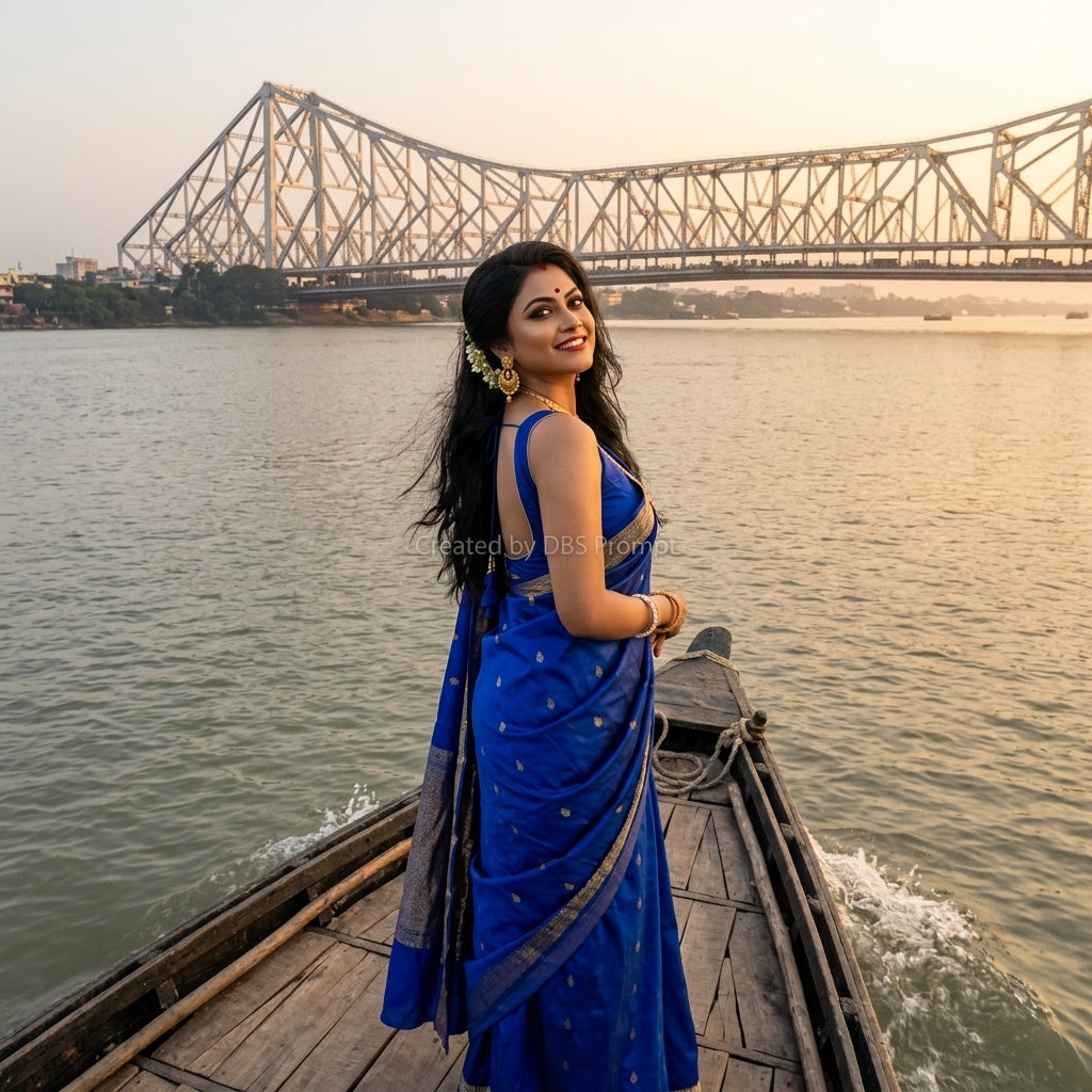 Bengali Woman Blue Saree Boat Gemini Prompt 2026