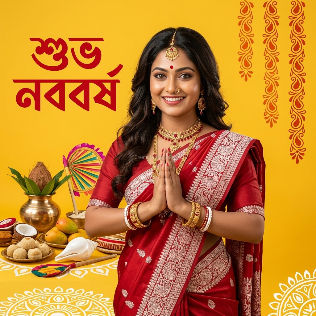 Bengali Woman Saree Naboborsho Greeting Gemini Prompt 2026