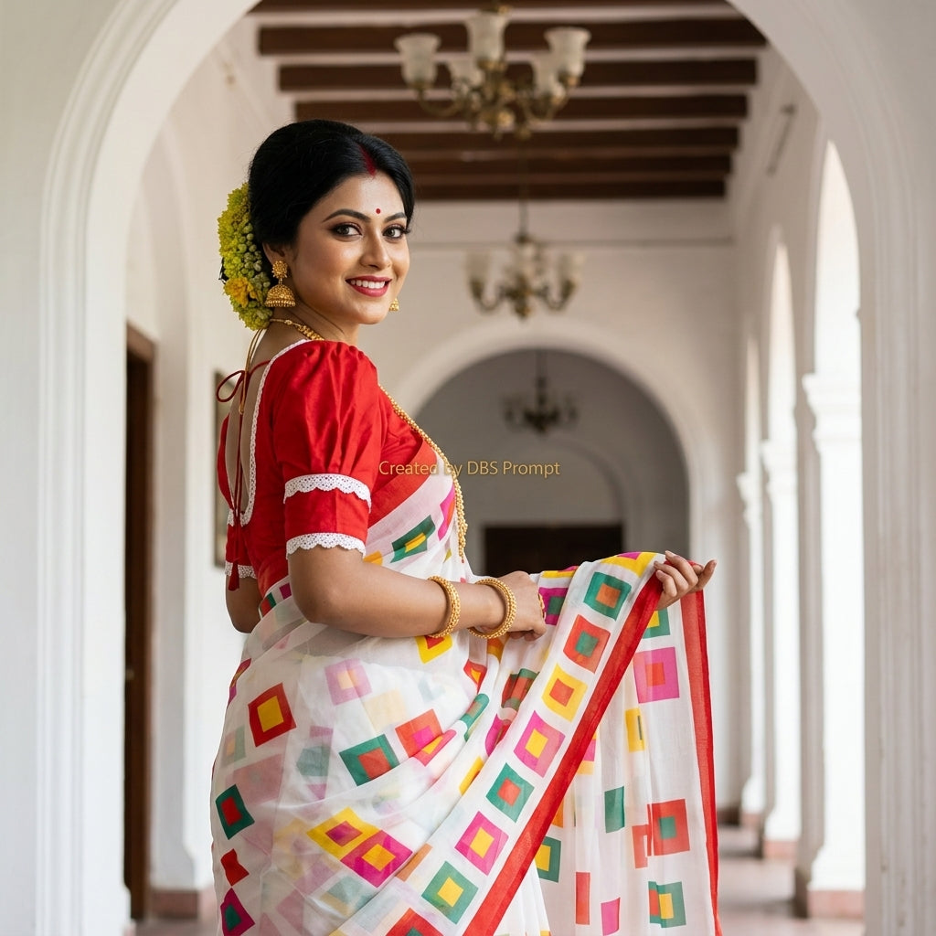 Bengali Woman White Saree Gemini Prompt 2026