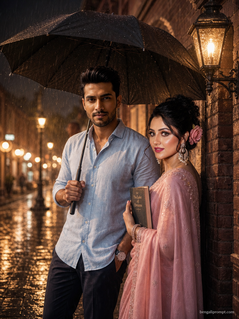Best Retro Style Couple – Generate a romantic rainy-evening couple photo on