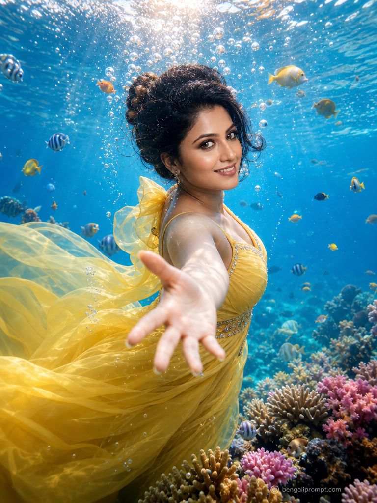 Underwater Pic - Women – smiling young woman with dark hair pinned