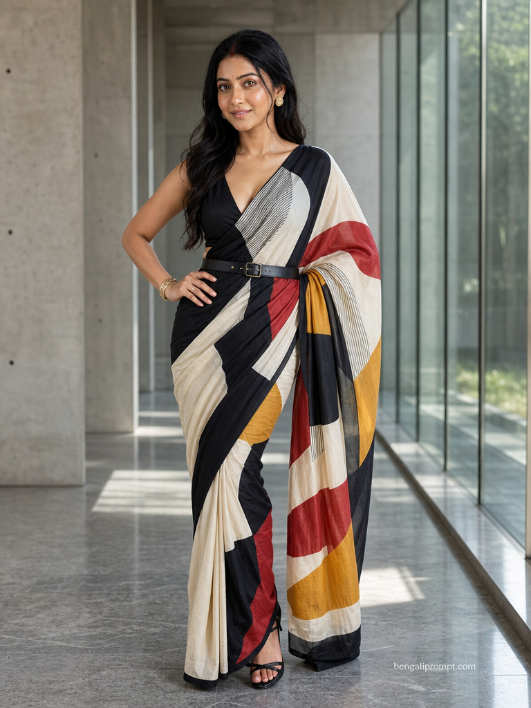 Saree look for women – tall beautiful Indian woman with long dark