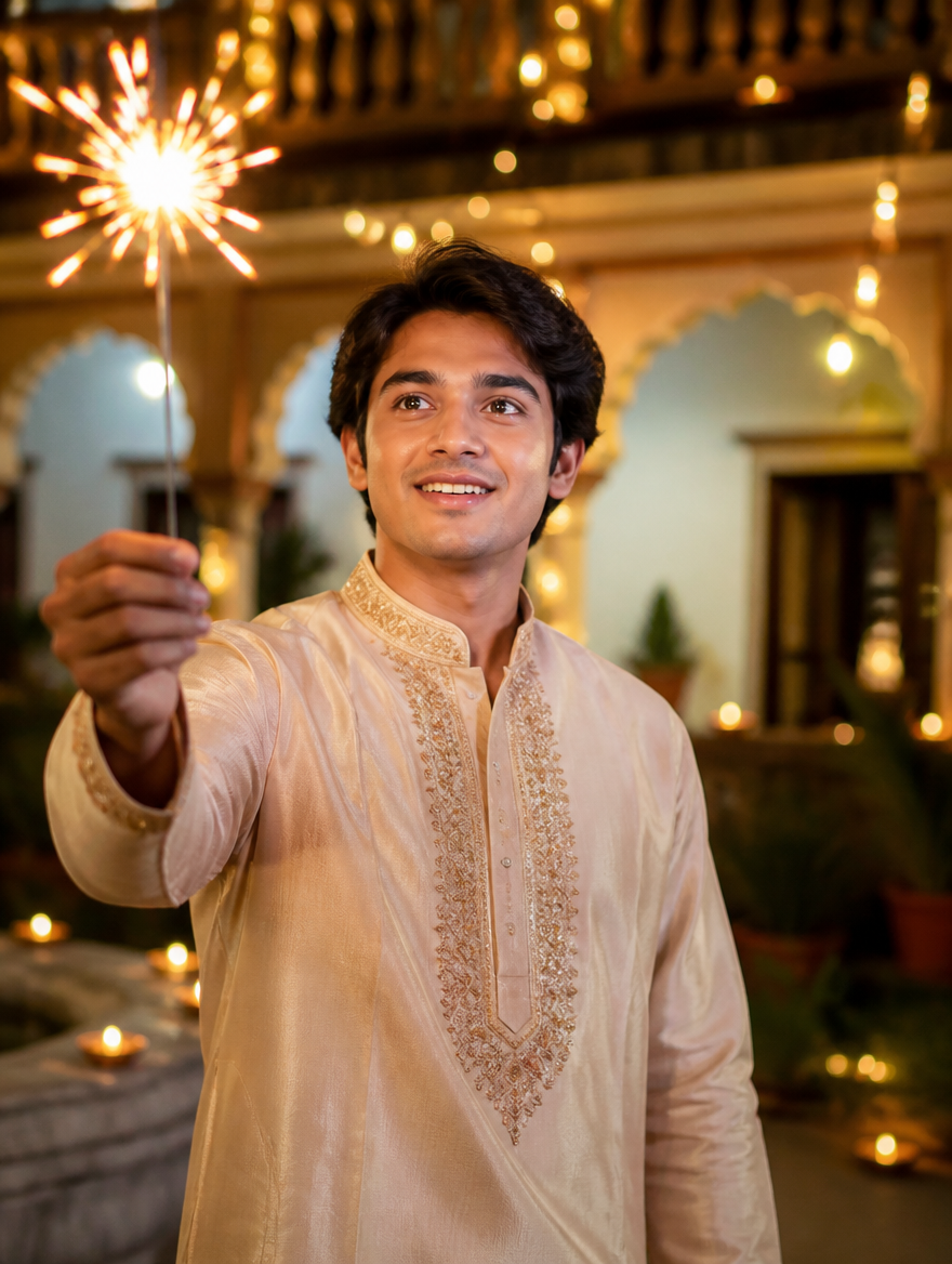 Bengali Kid Boy Diwali Sparkler Amazed – Bengali AI photo made with Gemini and ChatGPT prompt
