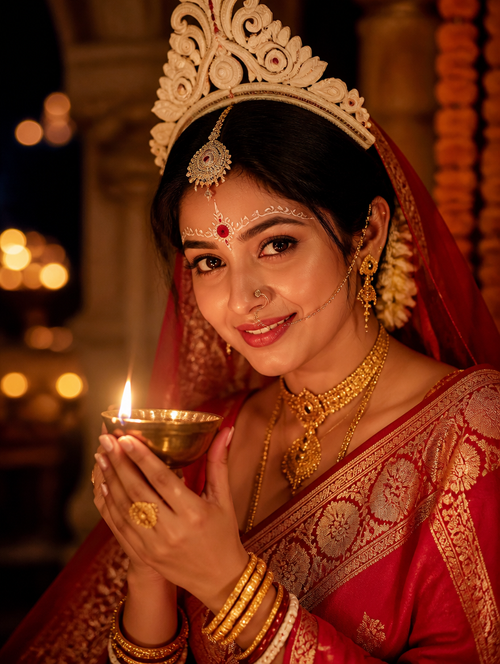 Bengali Bride Banarasi Topor Chandan Look – Bengali AI photo made with Gemini and ChatGPT prompt
