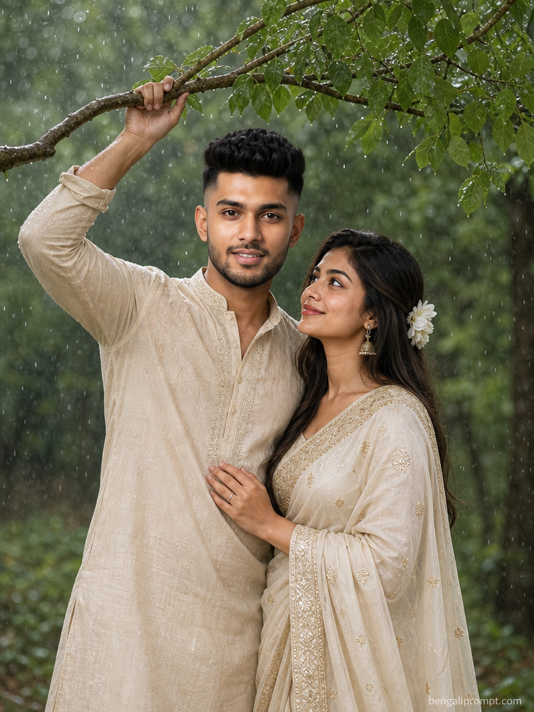 Rain Romance ChatGPT – Generate a tender couple photo standing under