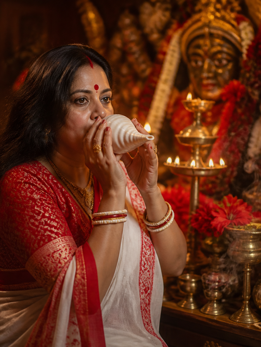 Kali Puja Shankha Conch Bengali Woman – Bengali AI photo made with Gemini and ChatGPT prompt