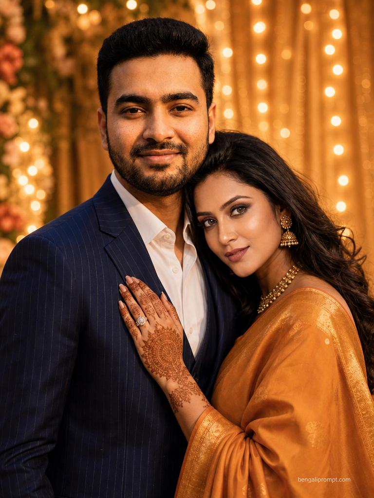 Anniversary Couple – couple posing closely together against a stone