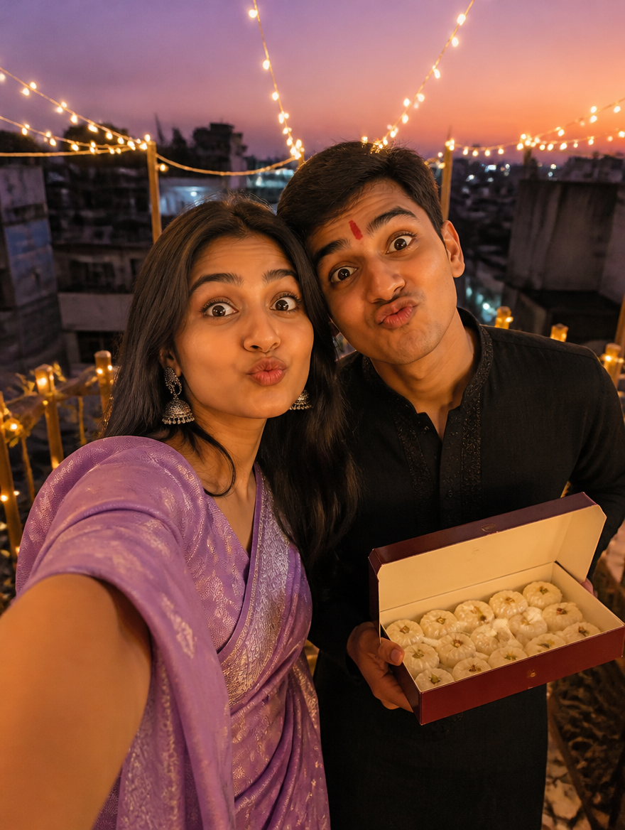 Bhai Phonta Fun Siblings Selfie – Bengali AI photo made with Gemini and ChatGPT prompt