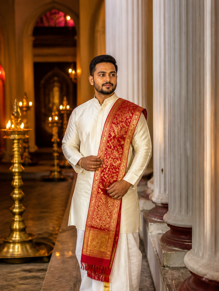 Bengali Dhoti Panjabi Uttoriyo Look – Bengali AI photo made with Gemini and ChatGPT prompt