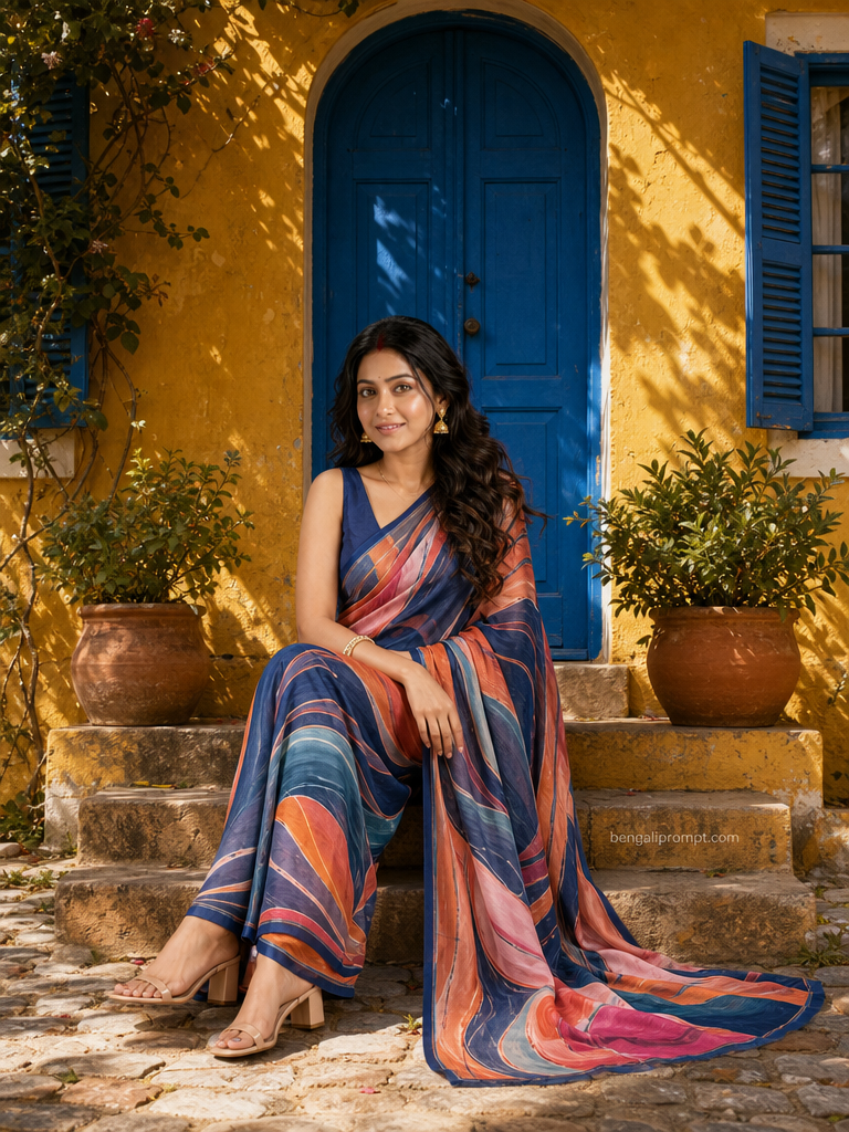 Saree look for women – beautiful young Indian woman with long wavy