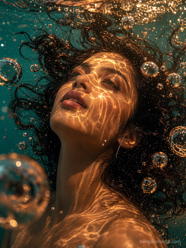 Underwater Pic - Women – Close-up artistic underwater portrait of a dark-haired