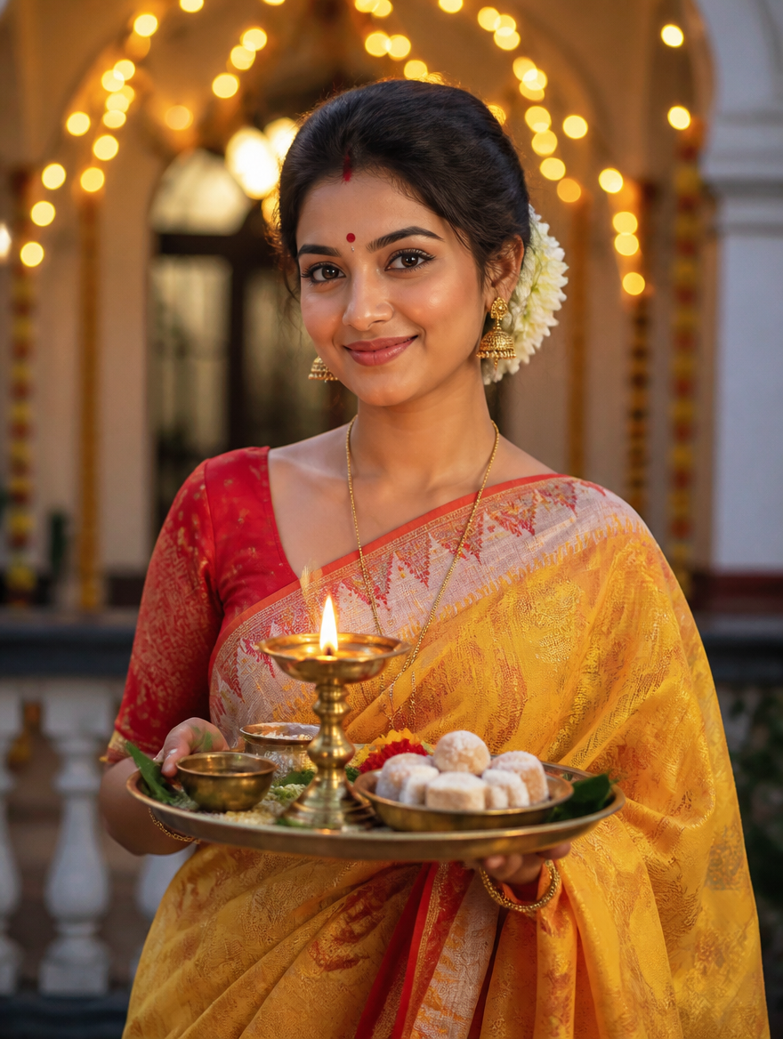 Bhai Phonta Thali Sister Portrait – Bengali AI photo made with Gemini and ChatGPT prompt