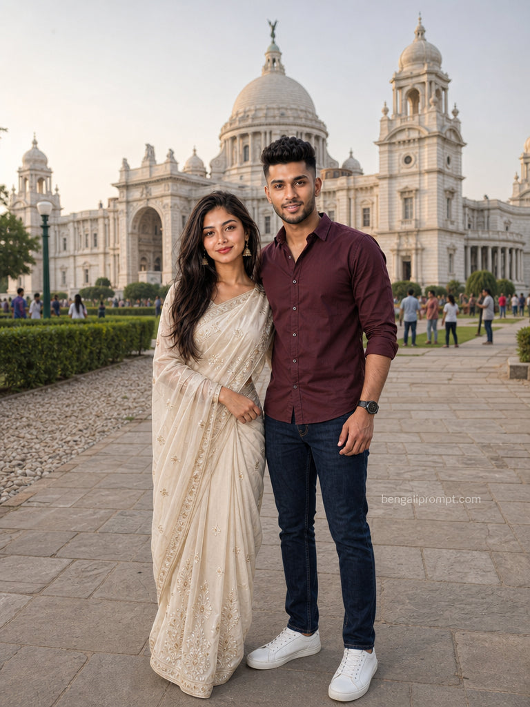 Couple Photo in Taj Mahal – couple standing on the stone courtyard of