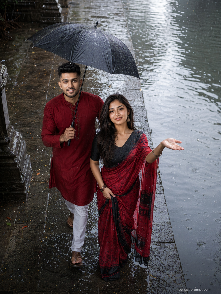 Rain Romance ChatGPT – man and woman walking along a wet