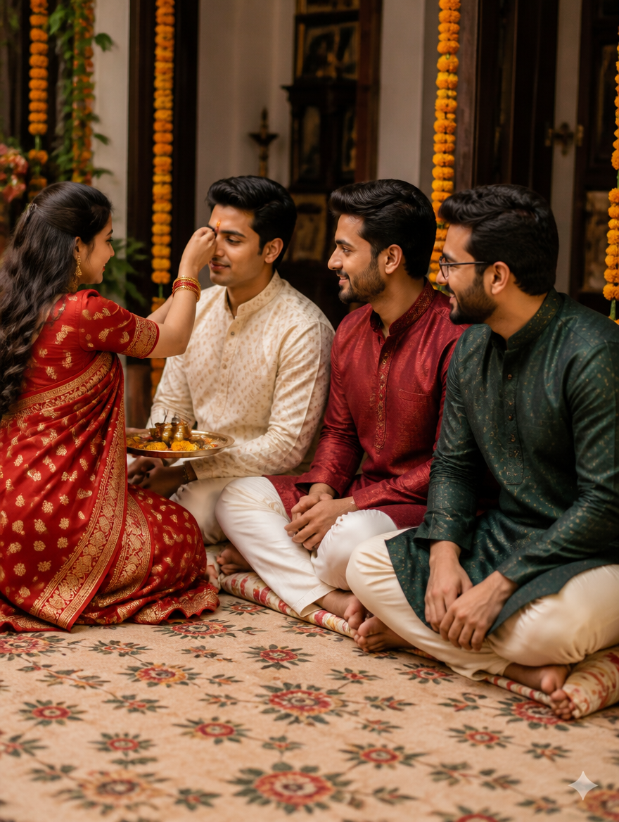 Bhai Phonta One Sister Three Brothers – Bengali AI photo made with Gemini and ChatGPT prompt