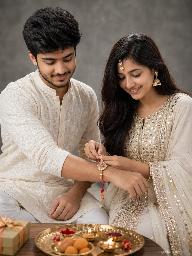 Raksha Bandhan – photorealistic portrait of SISTER and BROTHER