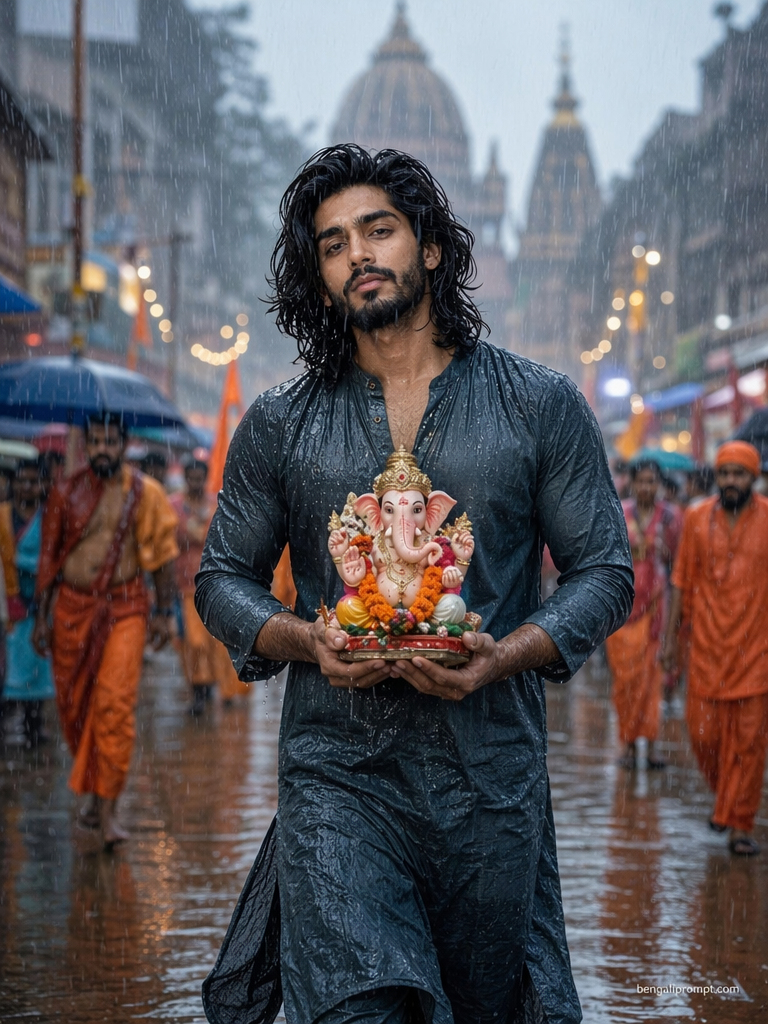 Ganesh Chaturthi – young Indian man with wet dark hair
