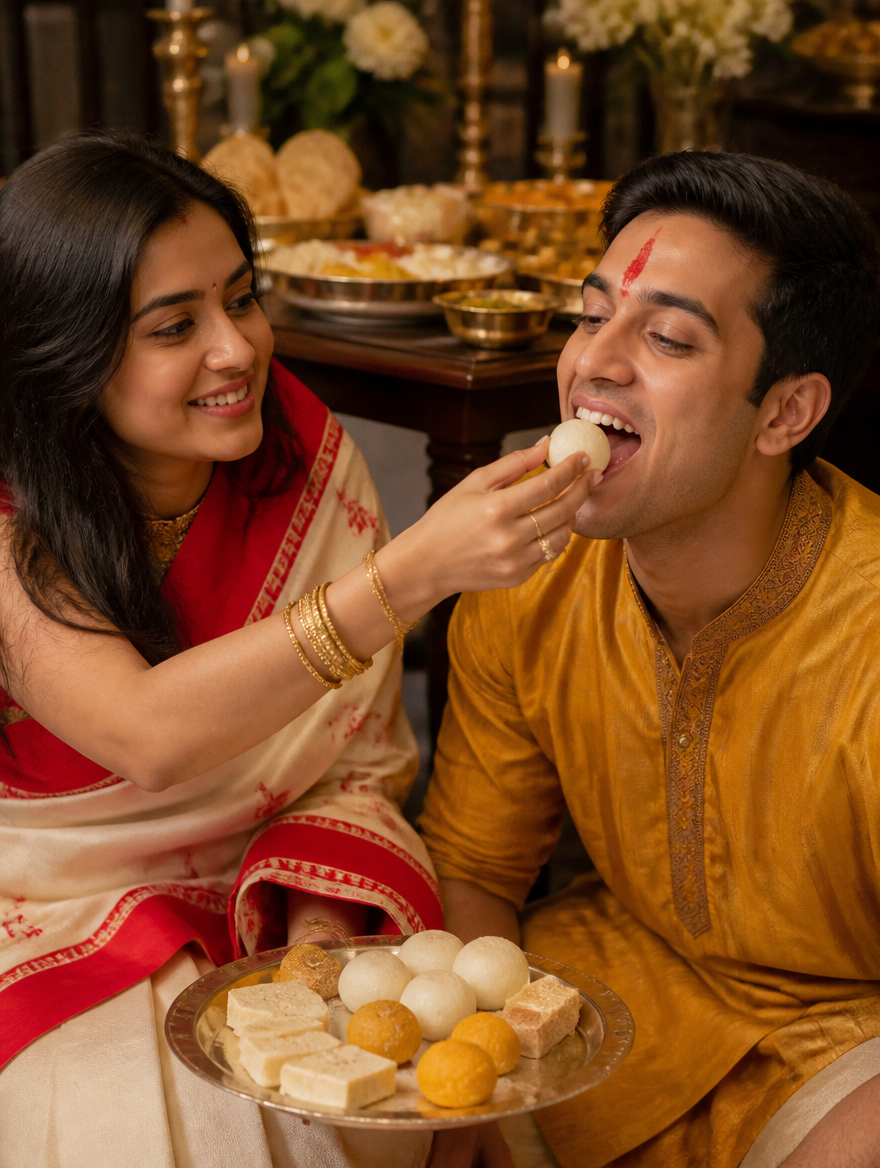 Bhai Phonta Mishti Moment Siblings – Bengali AI photo made with Gemini and ChatGPT prompt