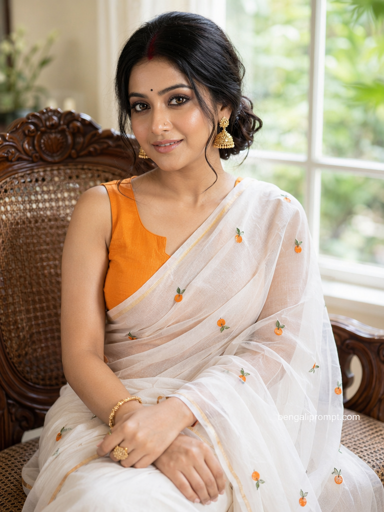 Saree look for women – beautiful Indian woman with dark wavy hair