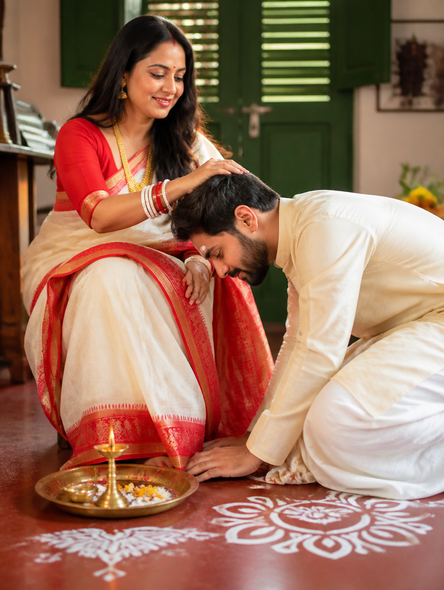 Bhai Phonta Brother Pranam Blessing – Bengali AI photo made with Gemini and ChatGPT prompt