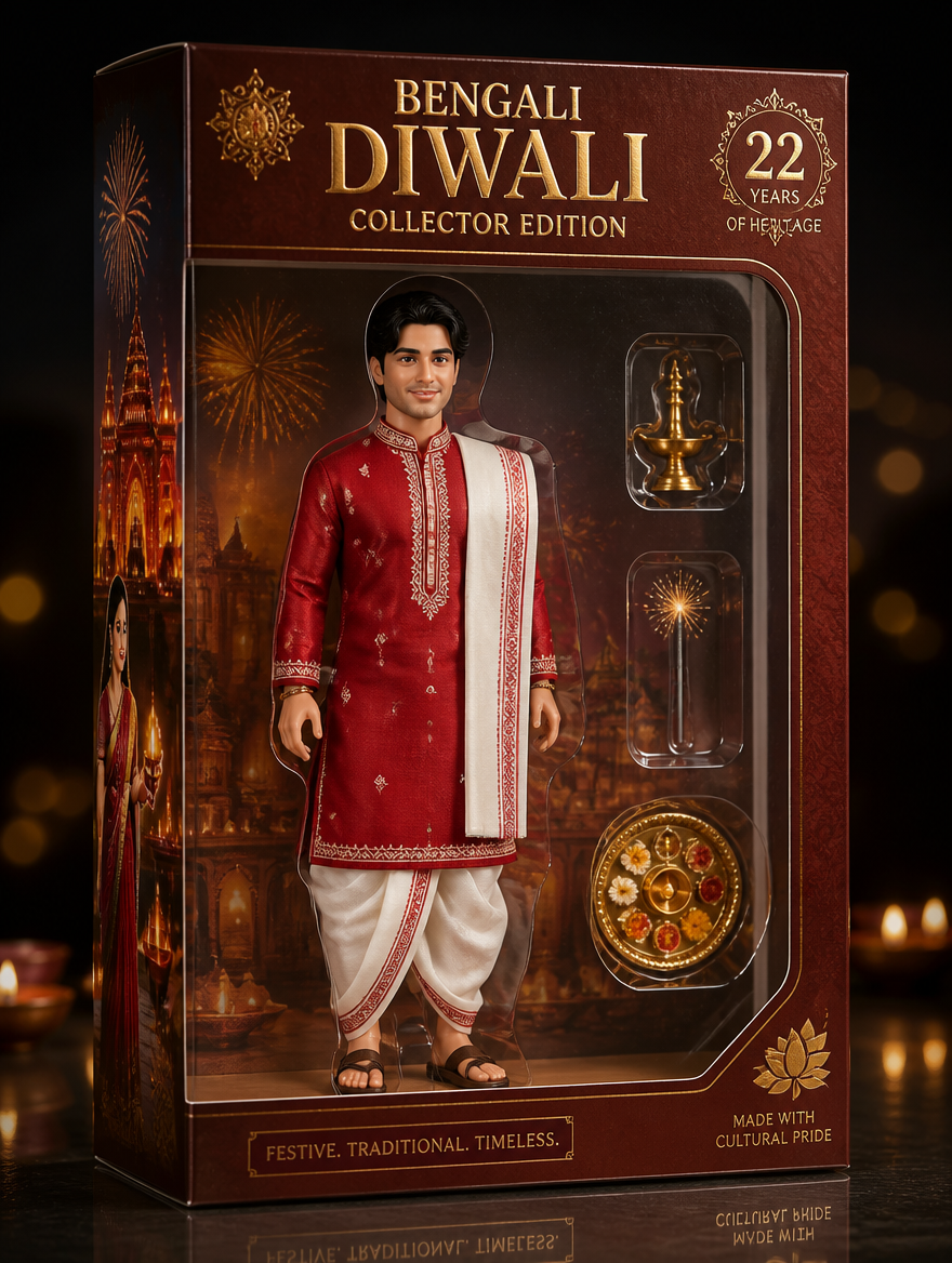 Bengali Diwali Action Figure Box Toy Trend – Bengali AI photo made with Gemini and ChatGPT prompt