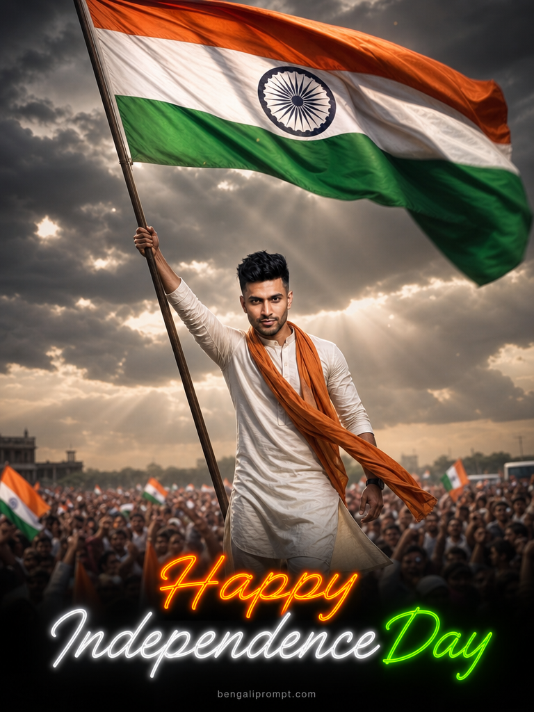 Independence day – Hyper-realistic cinematic photograph of a determined young