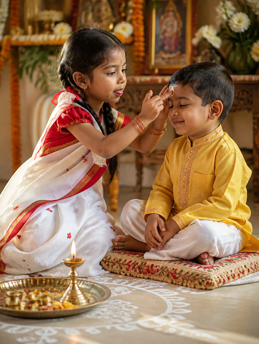 Bhai Phonta Kids Little Sister – Bengali AI photo made with Gemini and ChatGPT prompt