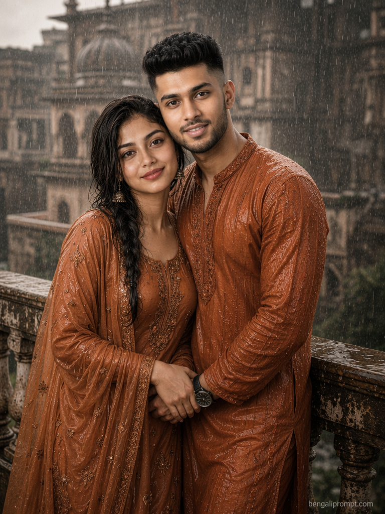 Rain Romance ChatGPT – Create a romantic couple photo standing close
