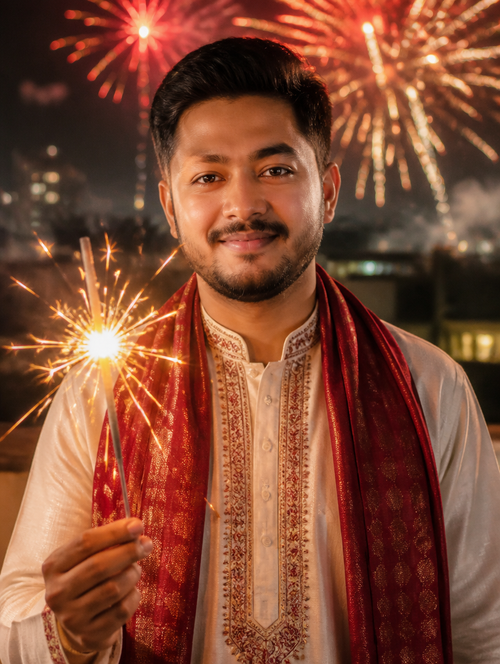 Bengali Boy Diwali Phuljhari Fireworks – Bengali AI photo made with Gemini and ChatGPT prompt