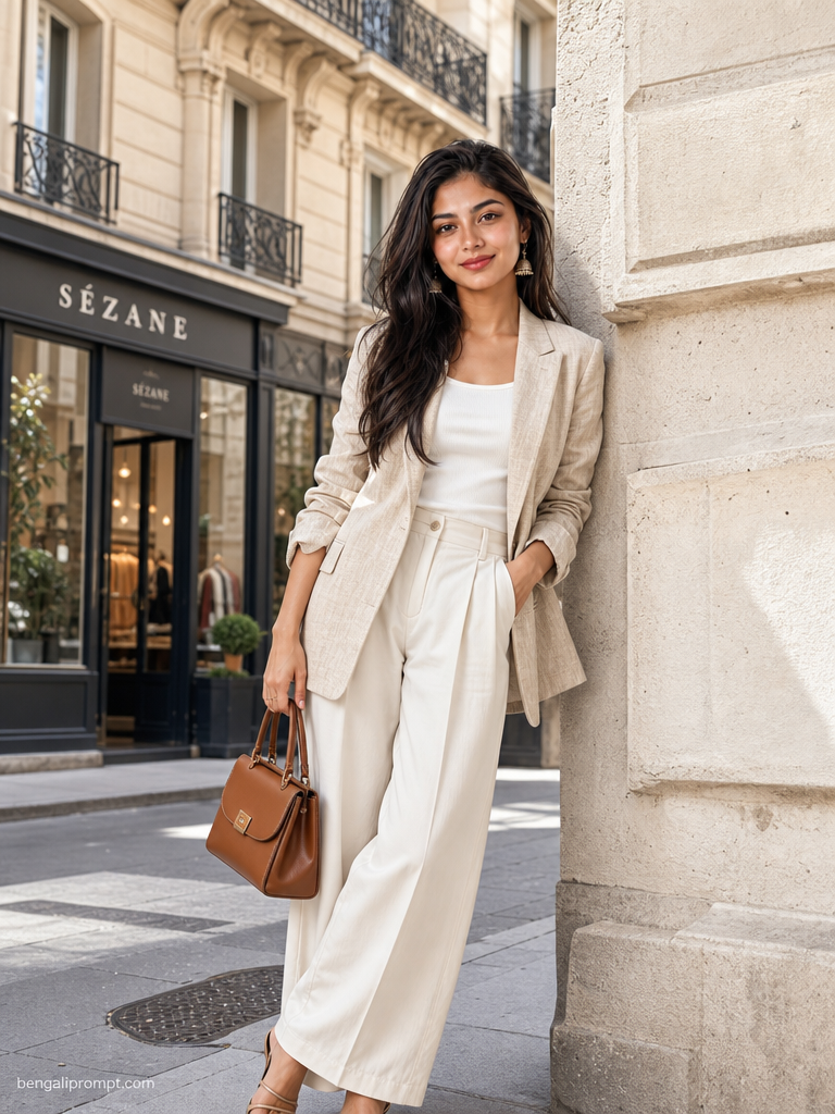 Luxury Lifestyle – woman leaning against a stone building with