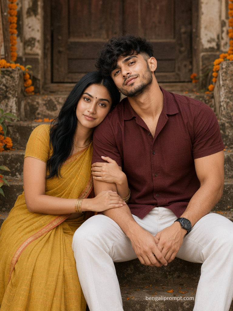 Husband wife prompt – couple sitting together on old stone steps