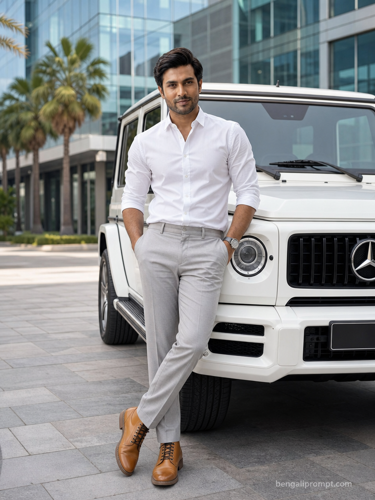 Best Luxury Car Men – person leaning against the front of a